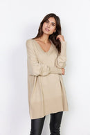 Dollie V Neck Loose Jumper - Sand Melange