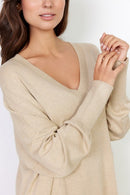 Dollie V Neck Loose Jumper - Sand Melange