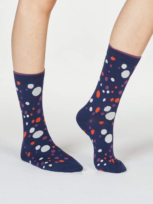 Lucille Spot Socks - Navy