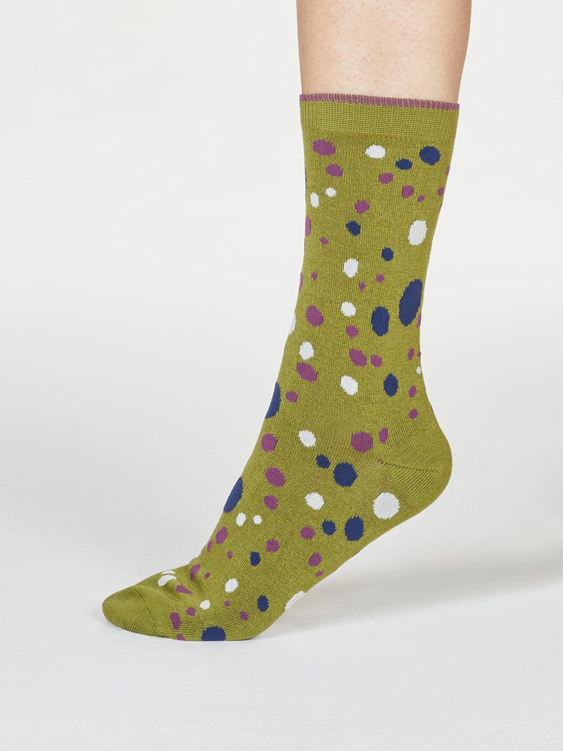 Lucille Spot Socks - Olive Green