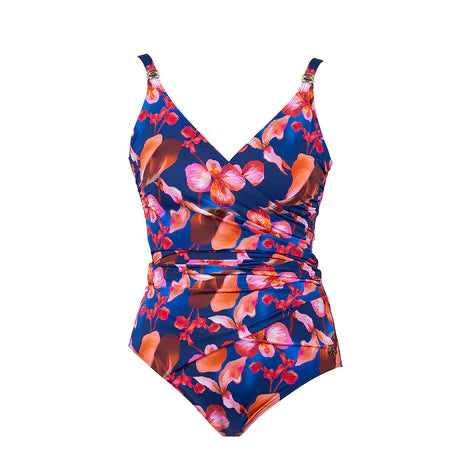 Sakura Mock Wrap Swimsuit - Blue