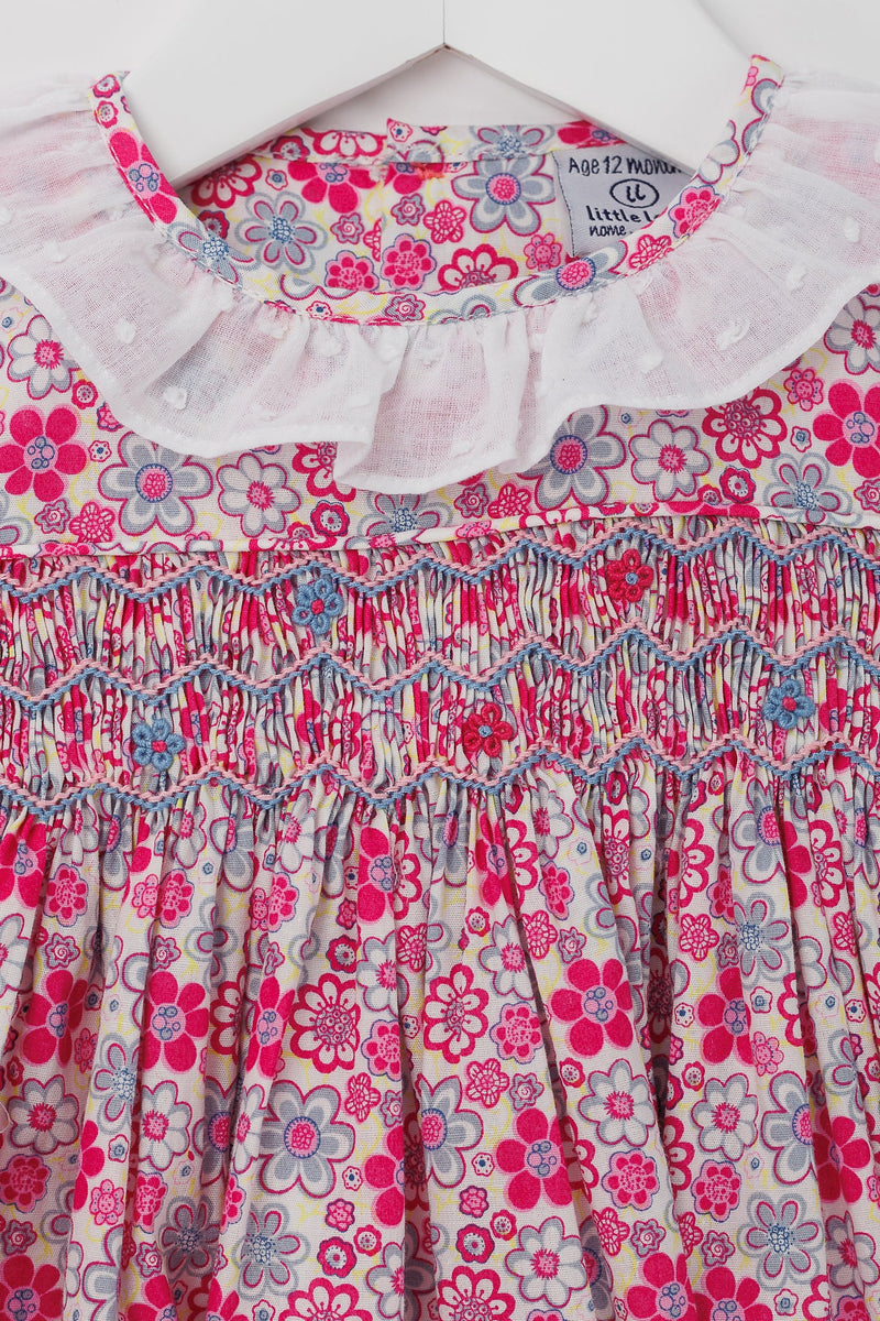 Sarah Hand Smocked Dress - Pink/Blue