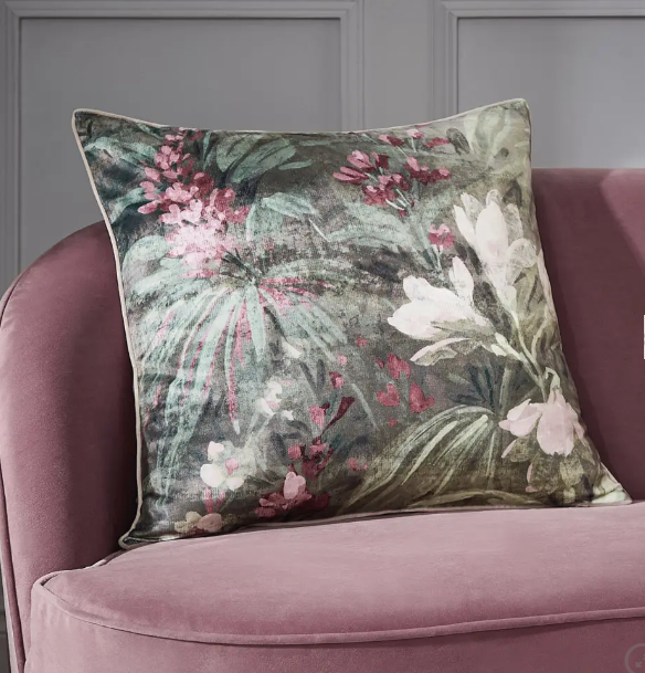 Anthea Floral Velour Green Cushion