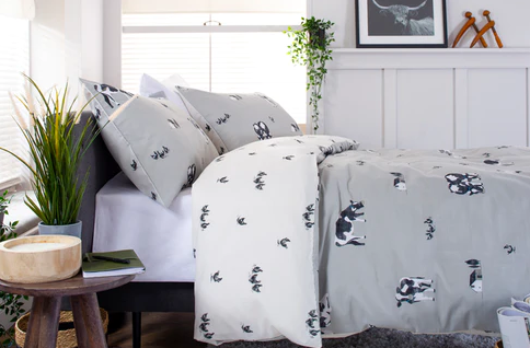 Cows, Sheep & Chicken Duvet Cover Set - Grey