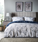 Linear Floral Duvet Cover Set - Navy