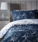 Linear Floral Duvet Cover Set - Navy