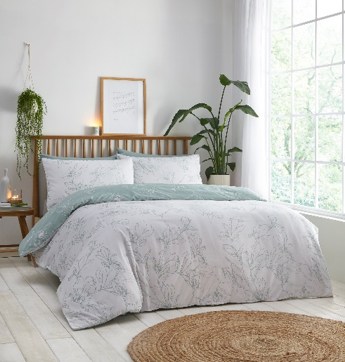 Linear Floral Duvet Cover Set - Green