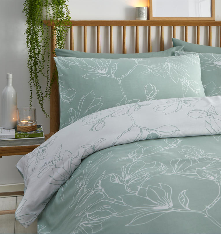 Linear Floral Duvet Cover Set - Green