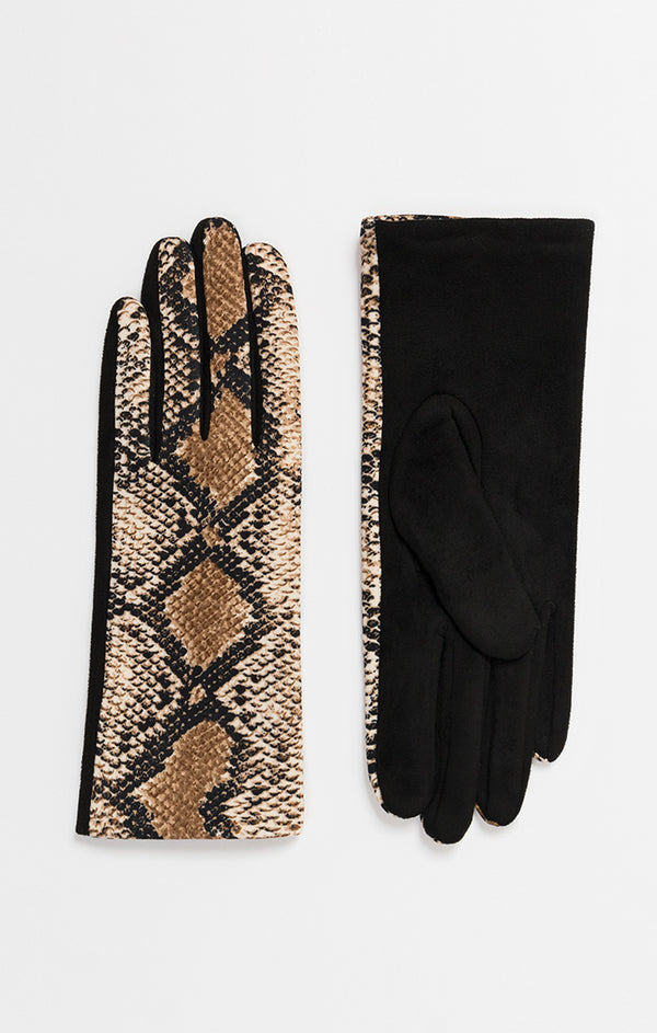 Shay Glove - Beige Snake Print
