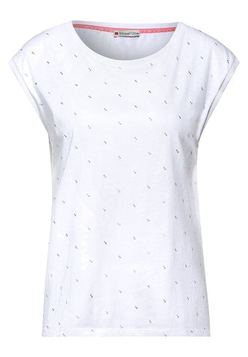 Printed Rib Collar Shirt - White