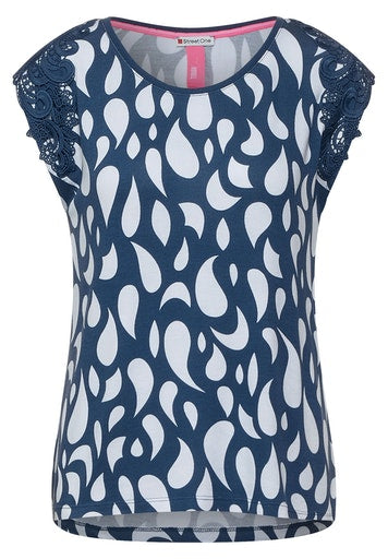 Lace Shoulder Shirt - Foggy Blue