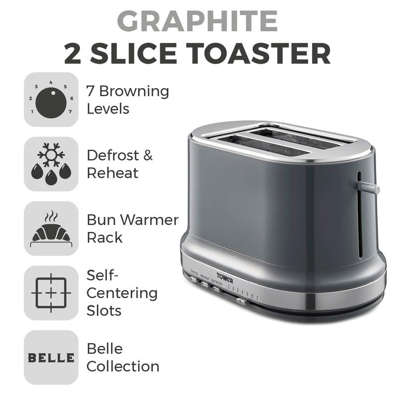 Belle 2 Slice Toaster - Grey
