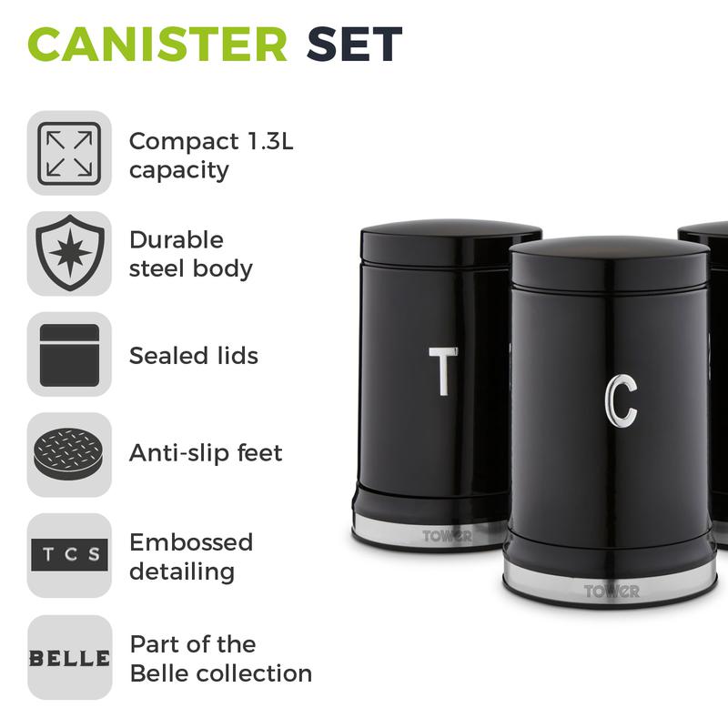 Belle Set of 3 Canisters - Black