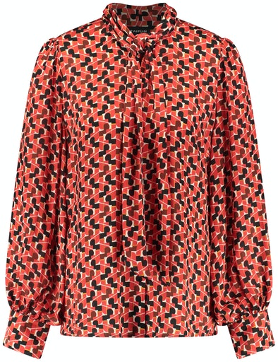 Retro Perspective Print Blouse - Red