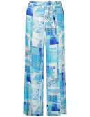 Caribbean Blue Print Wide Leg Trouser - Blue Curacao