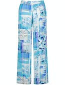 Caribbean Blue Print Wide Leg Trouser - Blue Curacao