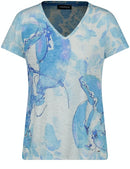 Caribbean Blue Print V Neck T-shirt - Blue Curacao