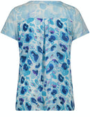 Caribbean Blue Print V Neck T-shirt - Blue Curacao