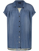 Jardin Tropical Back Print Blouse - Blue Denim