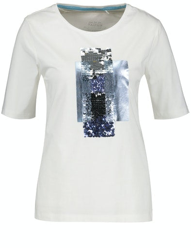 Caribbean Blue Print Front T-shirt - Off White