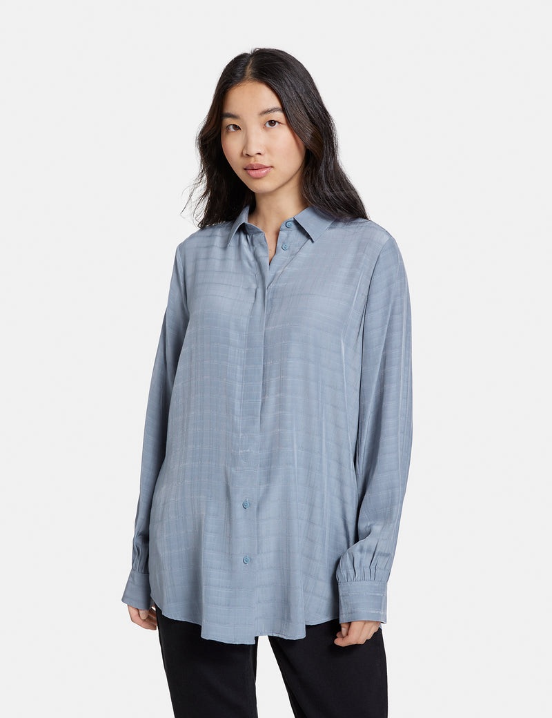 Concealed Buttons Long Sleeve Blouse - Foggy Air