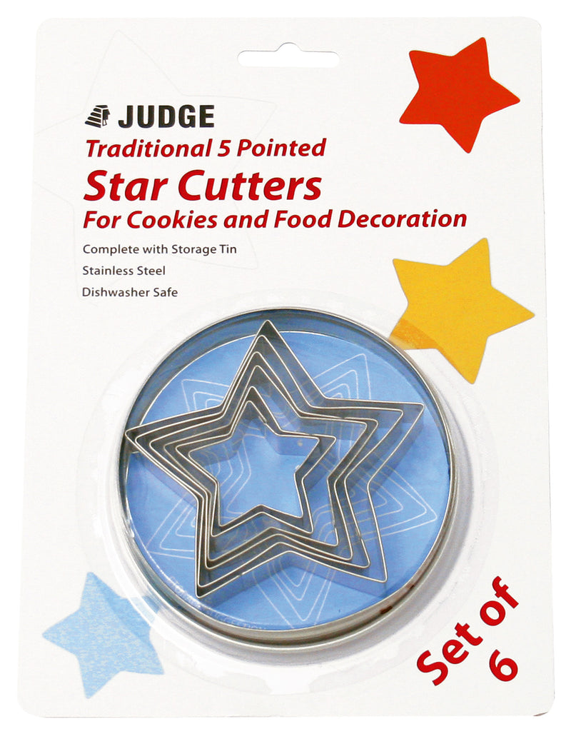 Set of 6 Traditional Five Point Star Cutters