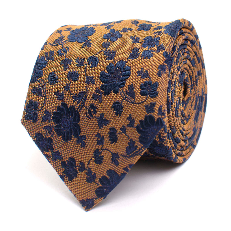 Silk Tie With Flower Design - Beige