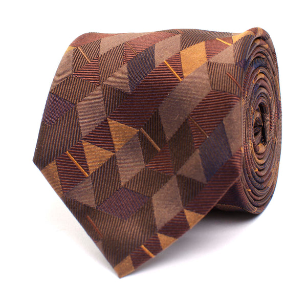 Geometrical Silk Tie - Brown
