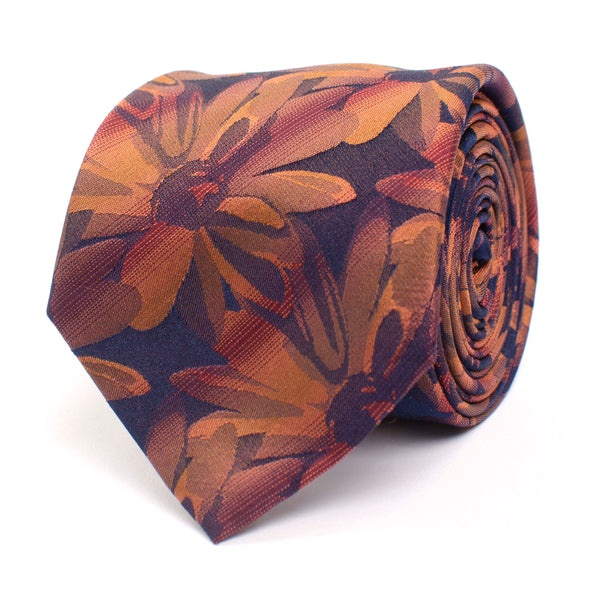 Silk Tie Fantasy Flower Design - Orange