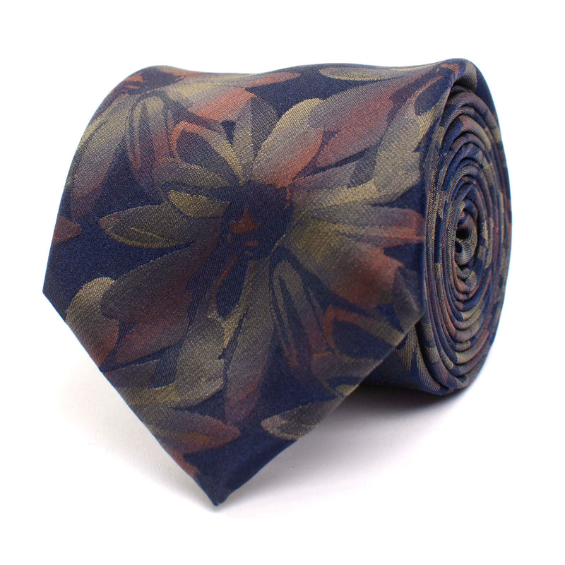 Silk Tie Fantasy Flower Design - Brown
