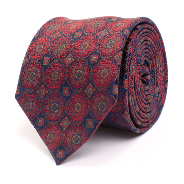 Silk Tie With Oriental Design - Burgundy