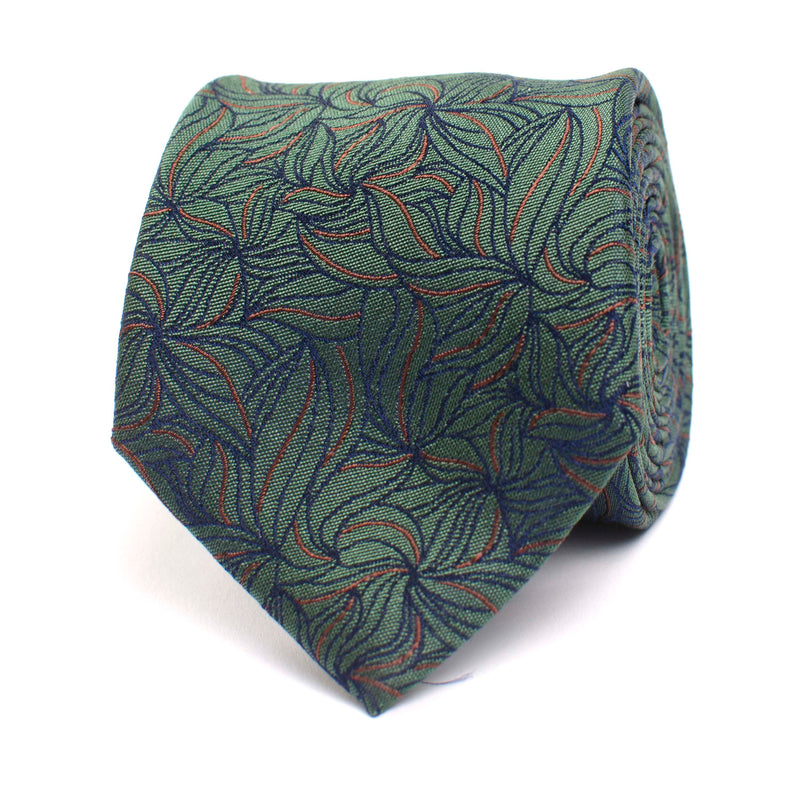 Silk Tie With Fantasy Flower Design - Green