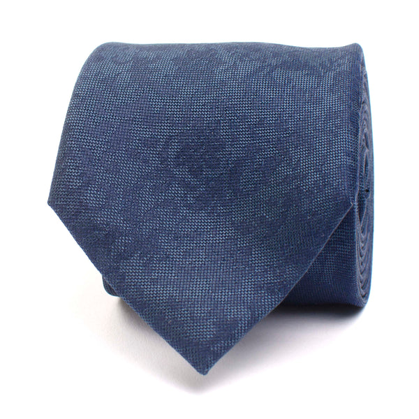 Silk Tie With Flower Detail - Blue