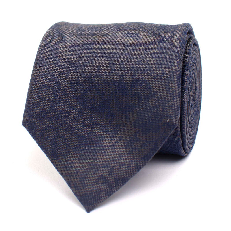 Silk Tie With Flower Detail - Grey