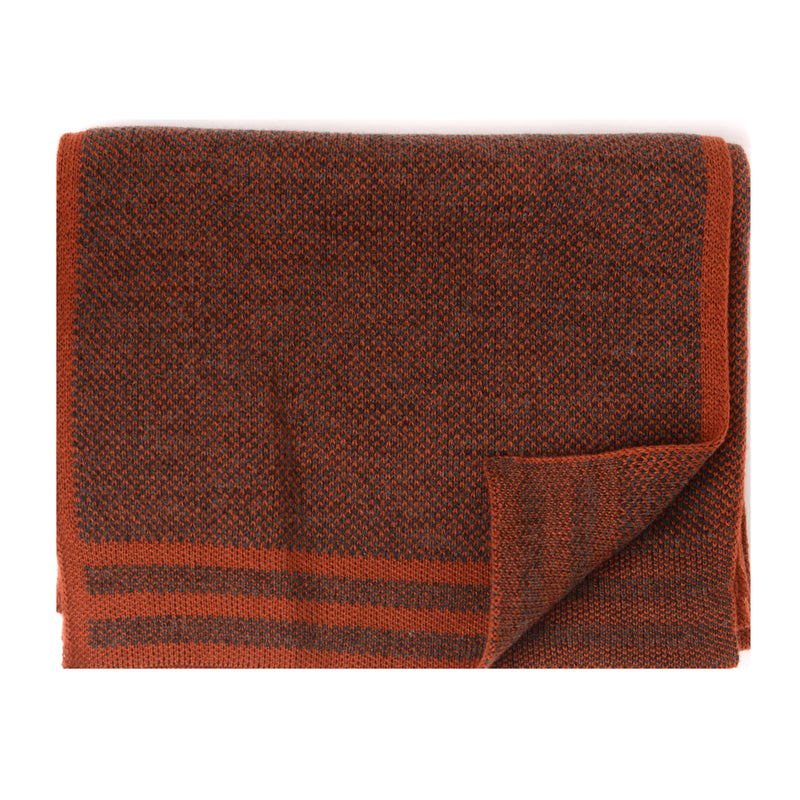 Knitted Scarf With Colored Border - Orange