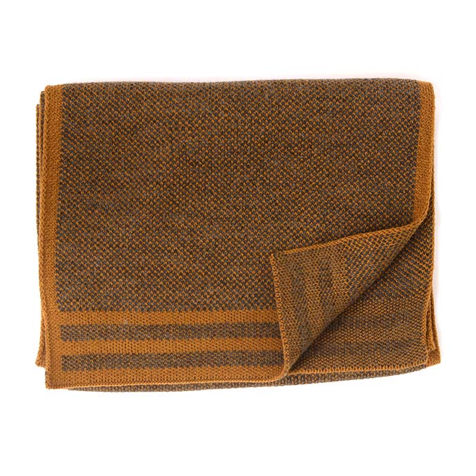Knitted Scarf With Colored Border - Mustard