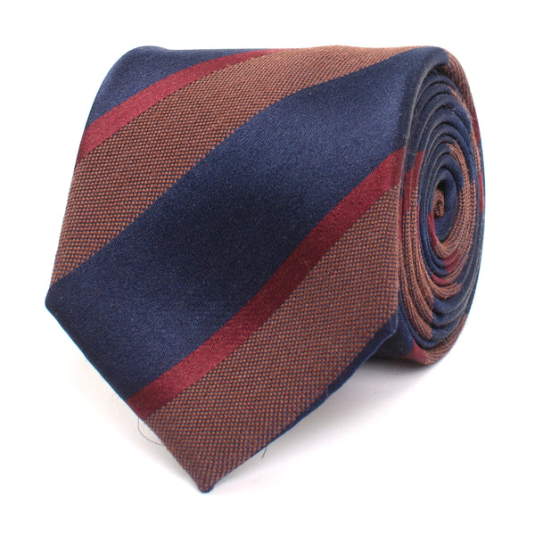 Tie With Diagonal Stripes - Brown/navy