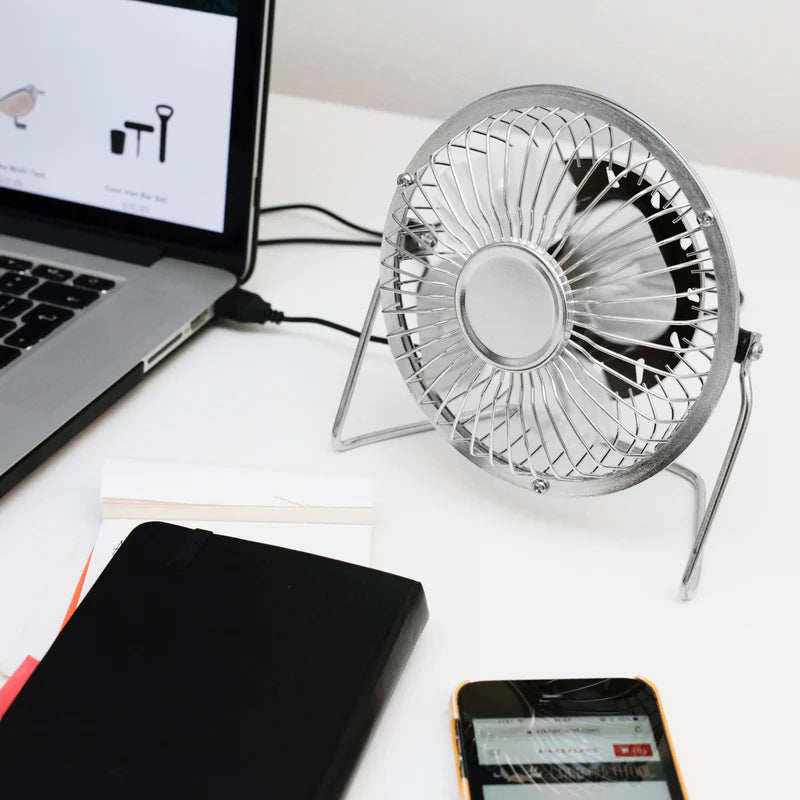 USB Metal Desk Fan Silver