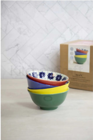 Ceramic 'World of Flavours' Patterned Cereal Bowl Set 4 Piece Gift Box