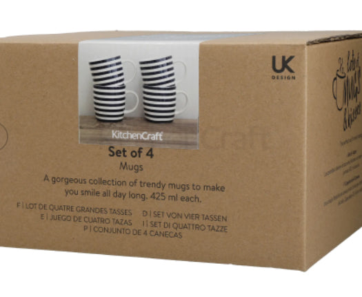 Barrel Mug Set of 4 Nautical Stripe Design