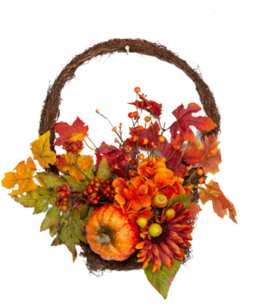 17 Inch Basket With Mixed Pumpkins