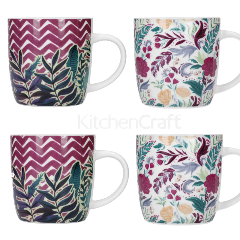 Set of 4 Barrel Mug Set Exotic Floral Design
