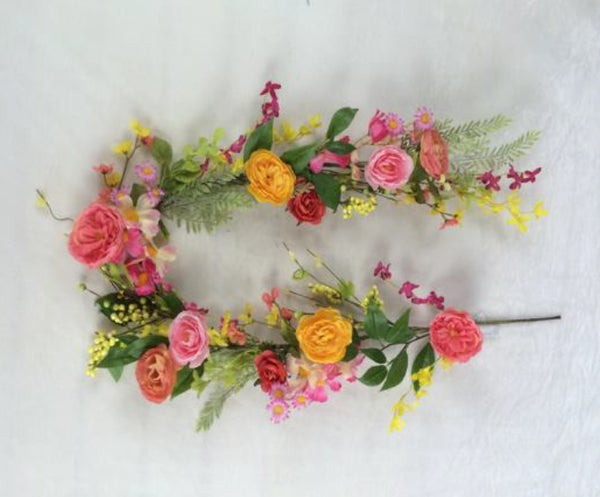 150cm Pink & Yellow Flower & Berry Garland