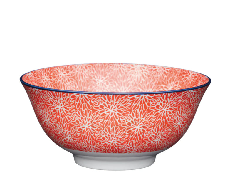Red Floral and Blue Edge Ceramic Bowls
