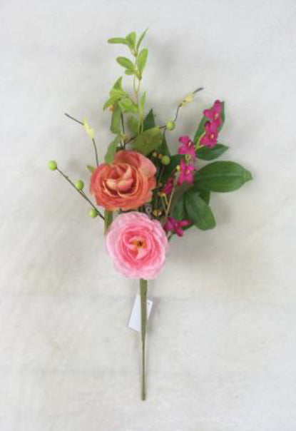 45cm Pink Flower & Berry Pick