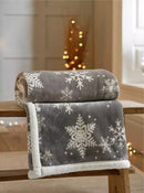 Christmas Flakes Printed Flannel Throw - Grey