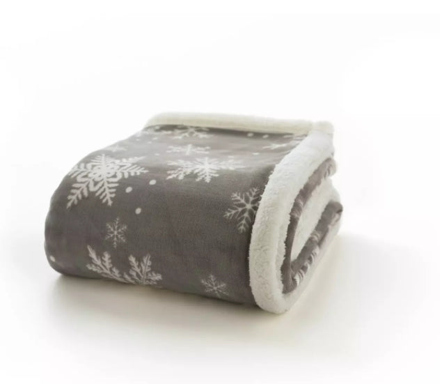 Christmas Flakes Printed Flannel Throw - Grey