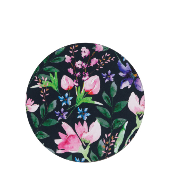 Dark Floral Round Coasters Set Of 6