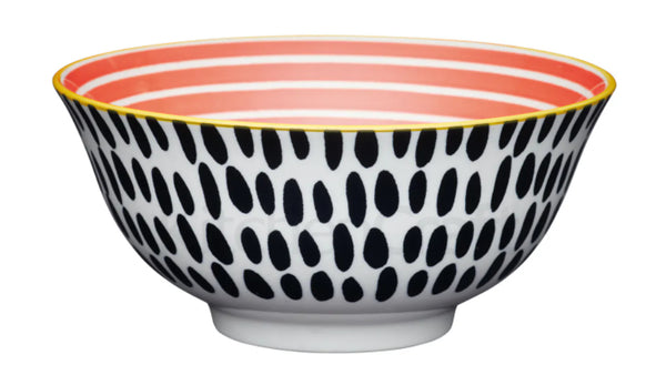 Red Swirl and Black Spots Ceramic Bowls