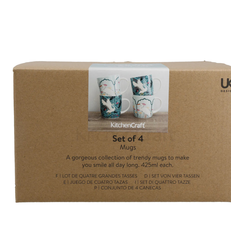 Set of 4 Barrel Mug Set Exotic Crane Design